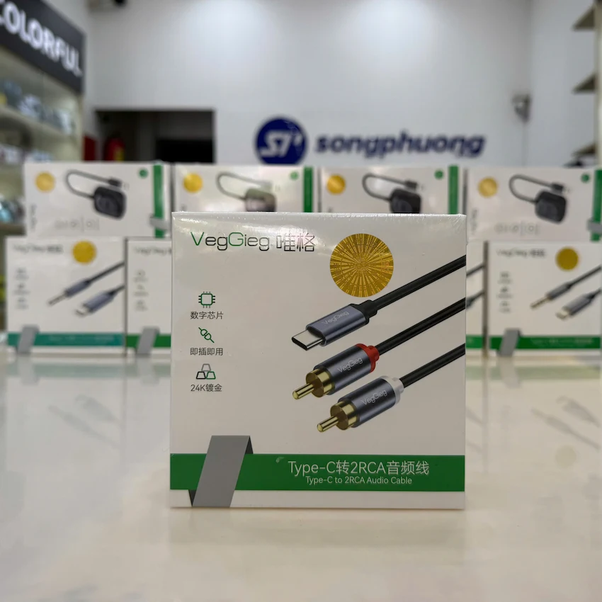 Cáp chuyển USB Type C ra 2 Audio RCA VegGieg V-A621
