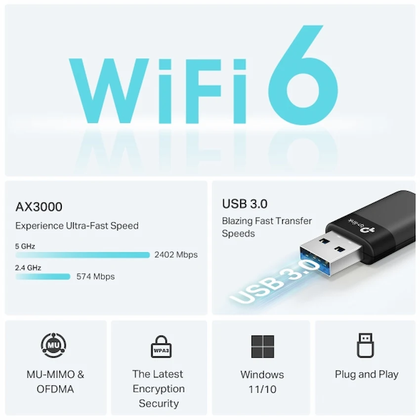 USB WiFi 6 TP-Link Archer TX50U (Wi-Fi 6, Băng tần kép AX3000)