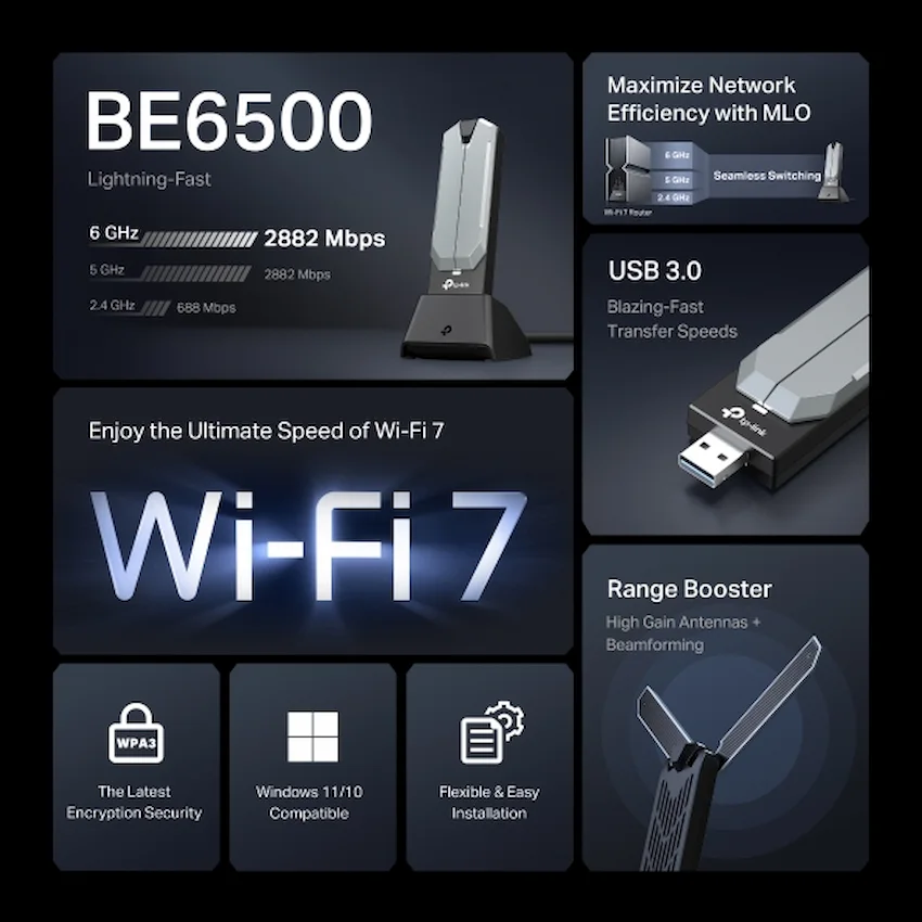 USB WiFi 7 TP-Link Archer TBE400UH (Wi-Fi 7 BE6500)