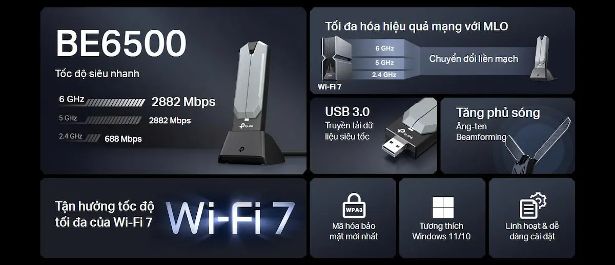 USB WiFi 7 TP-Link Archer TBE400UH (Wi-Fi 7 BE6500) USB WiFi 7 TP-Link Archer TBE400UH