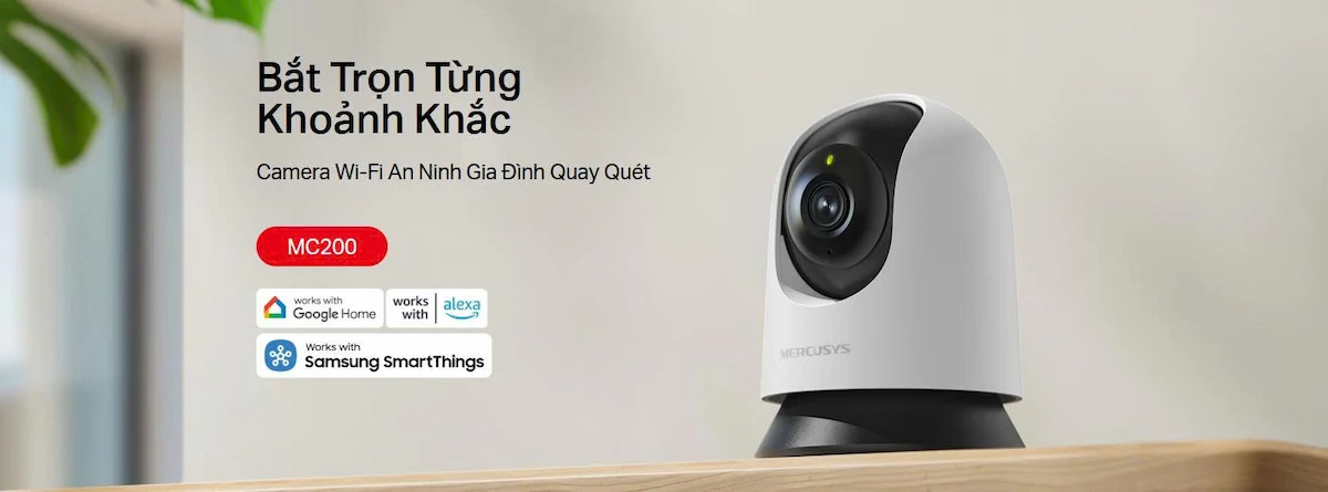 Camera Wifi Mercusys MC200 2MP (Full HD 1080p, Quay Quét 360°, Đàm thoại hai chiều, Tầm nhìn ban đêm) Camera Wifi Mercusys MC200 2MP
