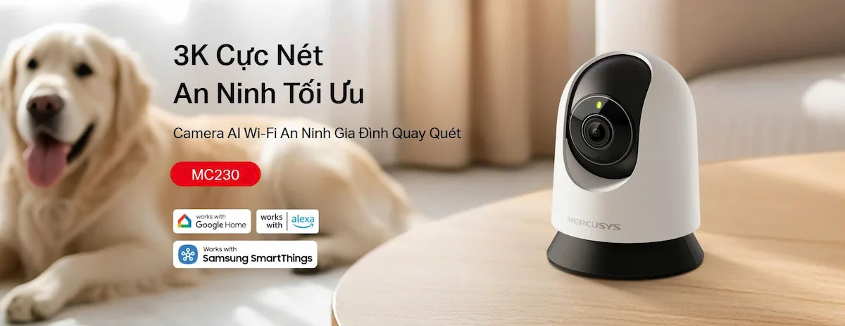 Camera Wifi Mercusys MC230 3K 5MP (Quay Quét 360°, Đàm thoại hai chiều, Tích Hợp AI) Camera Wifi Mercusys MC230 3K 5MP