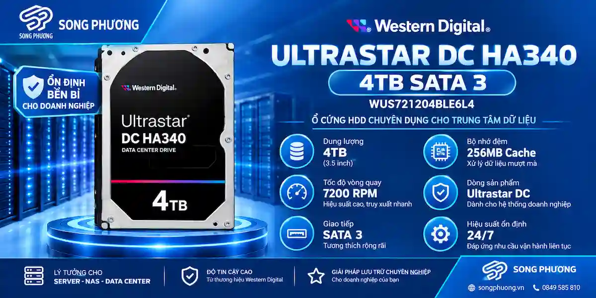 Ổ cứng HDD WD Ultrastar DC HA340 4TB SATA 3 – WUS721204BLE6L4 HDD WD Ultrastar DC HA340 4TB SATA 3