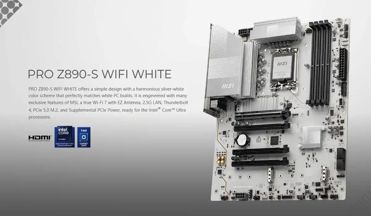 Mainboard MSI PRO Z890-S WIFI WHITE Mainboard MSI PRO Z890-S WIFI WHITE