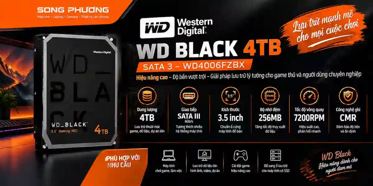 Ổ cứng HDD WD Black 4TB SATA 3 – WD4006FZBX Ổ cứng HDD WD Black 4TB SATA 3