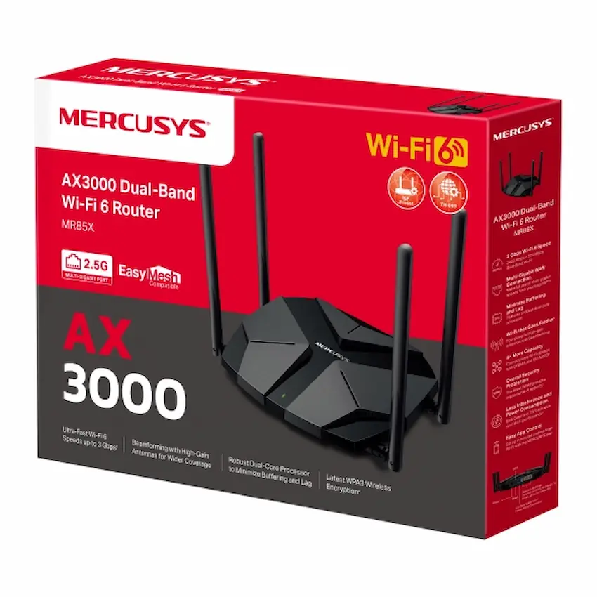 Router WiFi 6 Mercusys MR85X Băng Tần Kép AX3000