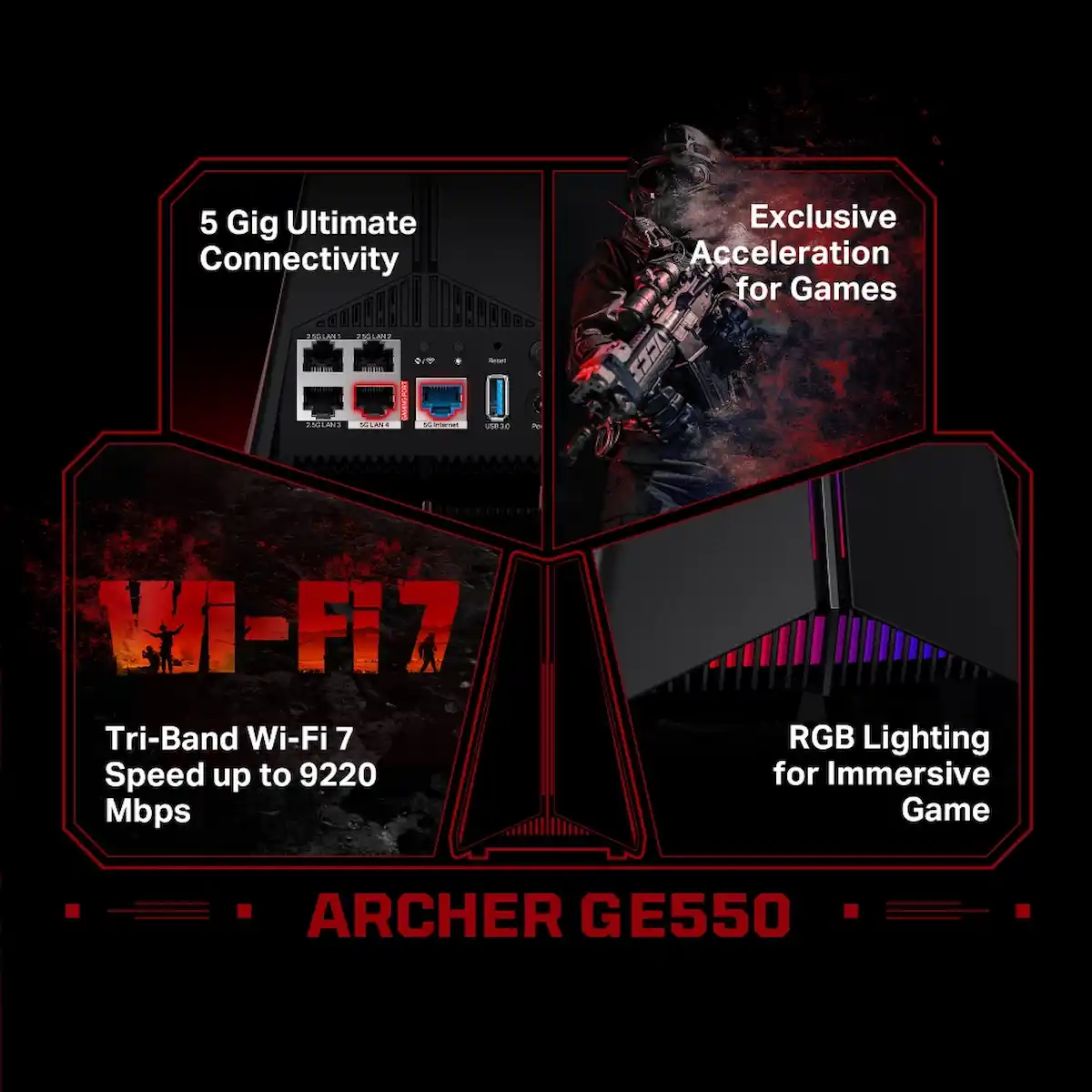 Router WiFi 7 Gaming TP-Link Archer GE550 (WiFi 7 BE19000 Ba Băng Tần)