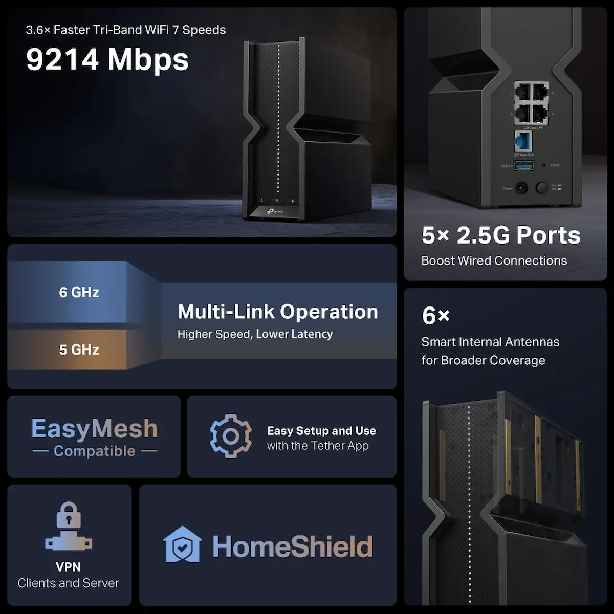 Router WiFi TP-Link Archer BE550 (WiFi 7 BE9300 Ba Băng Tần)