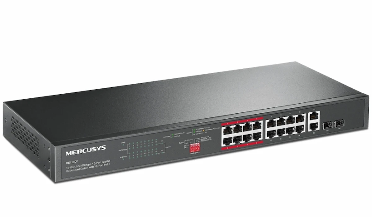 Switch Mercusys MS118CP (16 cổng PoE+ 10/100 Mbps RJ45) Switch Mercusys MS118CP (16 cổng PoE+ 10/100 Mbps RJ45)