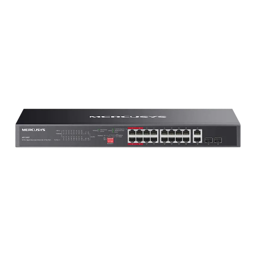 Switch Mercusys MS120GP (16x cổng Gigabit PoE+ RJ45, 2x cổng Gigabit RJ45 không PoE, 2x khe cắm Gigabit SFP)