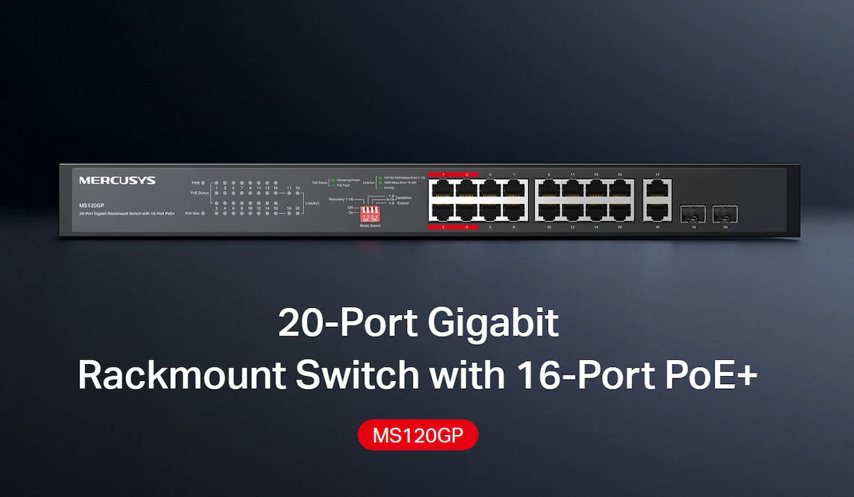 Switch Mercusys MS120GP (16 × cổng Gigabit PoE+ RJ45) Switch Mercusys MS120GP (16 × cổng Gigabit PoE+ RJ45)